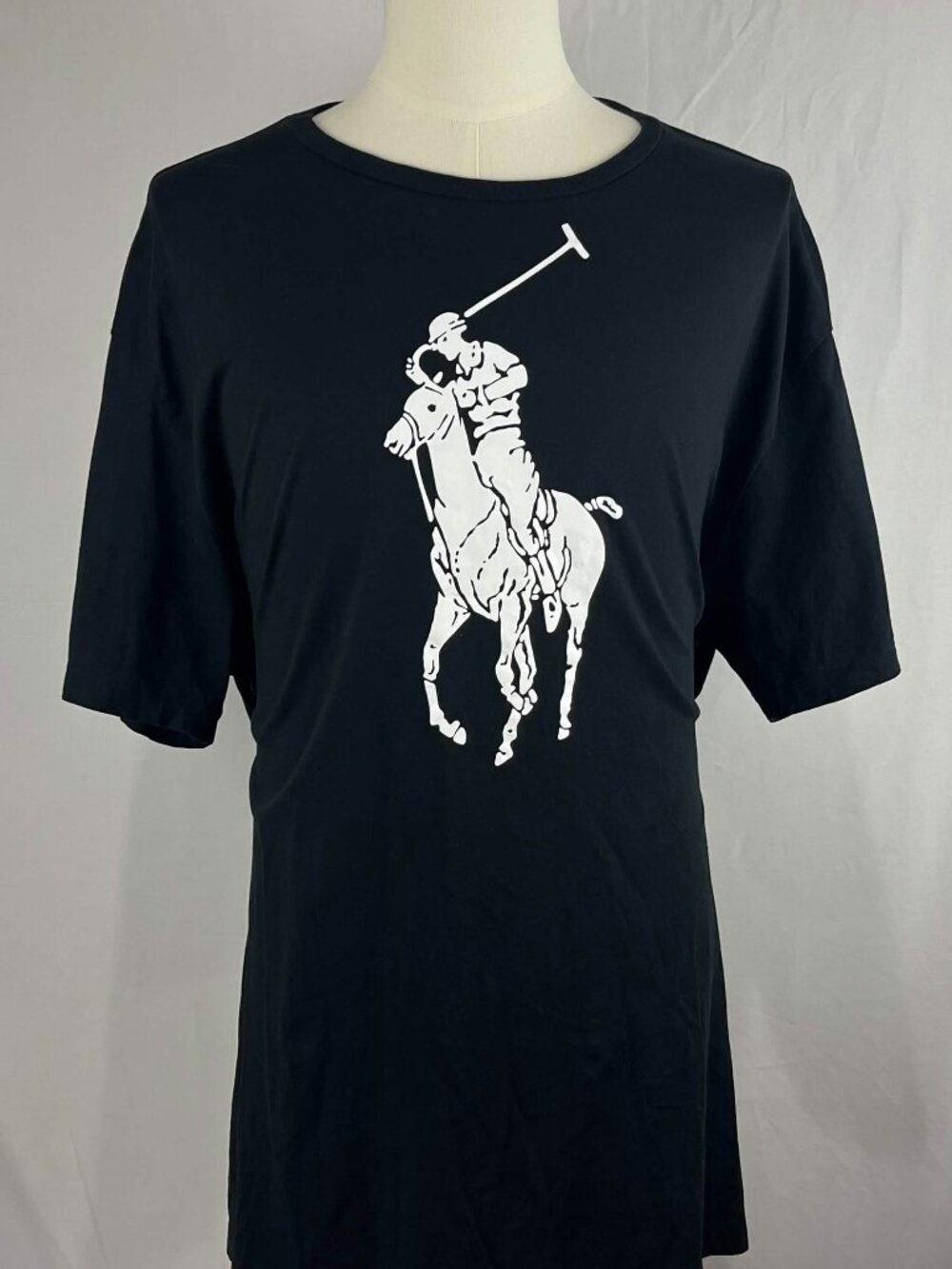 GUC Polo Ralph Lauren Mens Black Big Pony Graphic Crew Neck T-Shirt Size XXL